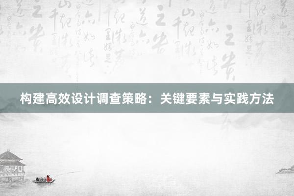 构建高效设计调查策略：关键要素与实践方法